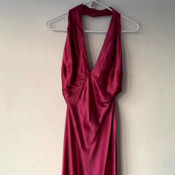 Reformation Daniela Silk Deep V Neck Halter Maxi Dress Gown Hibiscus Tea - Picture 8 of 15